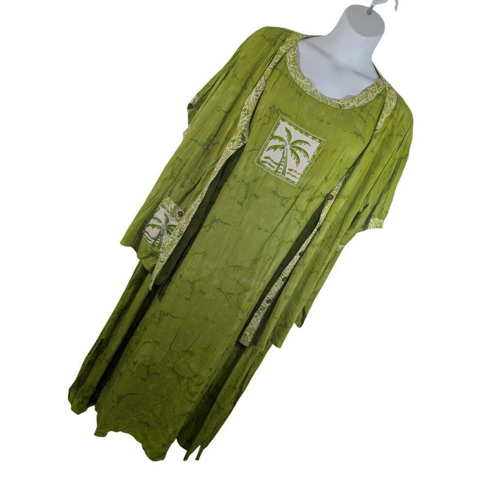 MIRROR IMAGE! LIME GREEN & WHITE TROPICAL INSPO 2PC DRESS, TOP/JACKET SET! SZ 2X